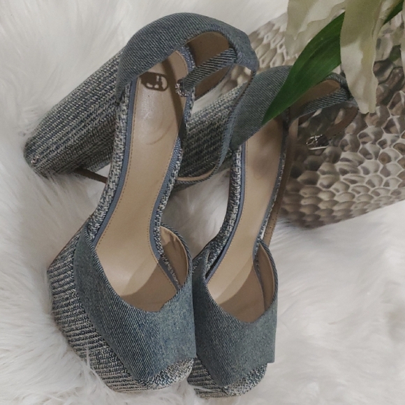 Sam Edelman Kori  Blue Denim  Platform Heel with Peep-Toe  Size 7.5 - Picture 8 of 16
